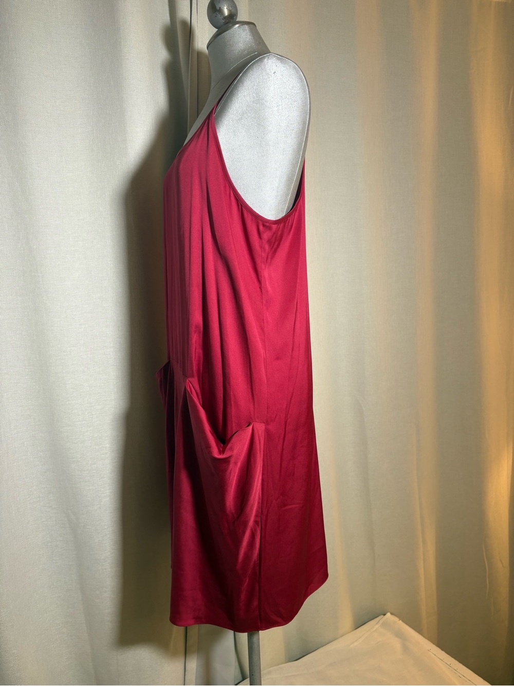 Theory 95% Silk Alesandra Racerback Pocket Dress Raspberry Red Resort-wear Sz 8 - Picture 5 of 10
